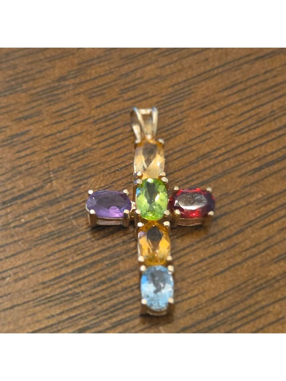 Swarovski Crystal Multicolor Emerald Cut Gold Vermeil Cross Pendant